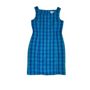 Annie Alexander Blue Plaid Linen Blend Sleeveless Sheath Dress Size 4
